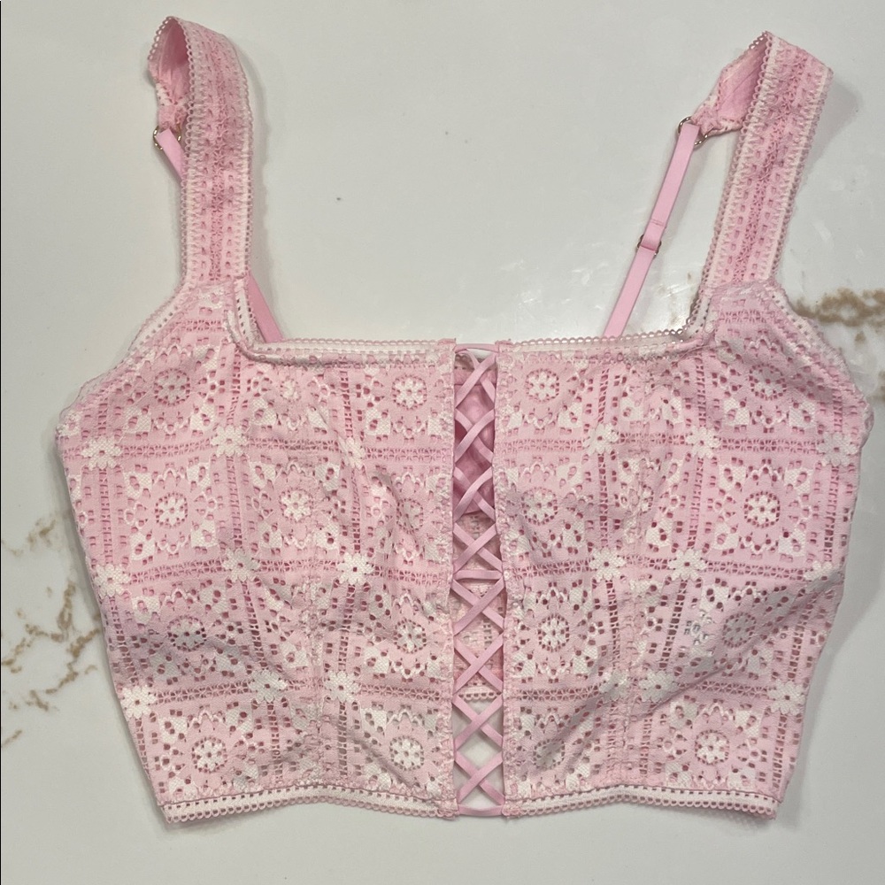 Aerie Pink Lace Crochet Crop Top